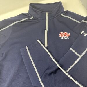 Under Armour Ole Miss Rebels 1/4 Zip Pullover Mens XL Navy Blue Football Light‎